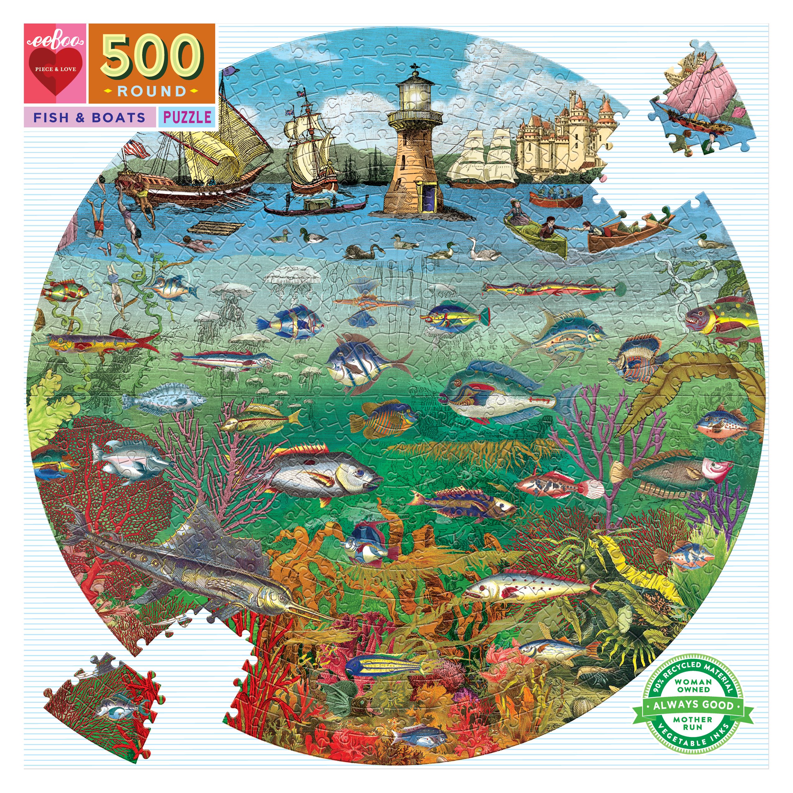eeBoo - Fish and Boats (Round Puzzle) 500 pcs.