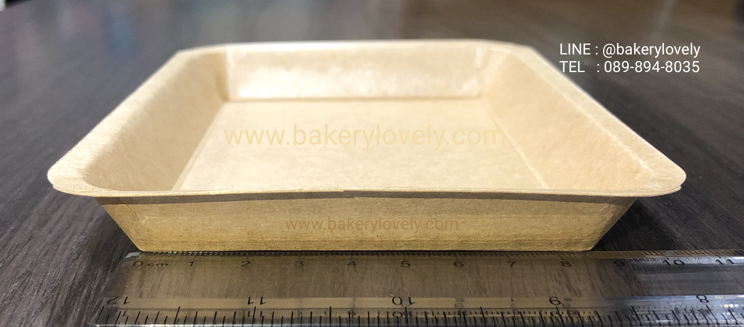 ถาดกระดาษขอบเรียบ สีน้ำตาล บน 16.8x11.9 cm ล่าง 13.7x8.8 cm สูง 1.6 cm ( เคลือบใน )