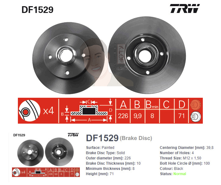 DF1529 จานเบรค-ดรัมเบรค(TRW) VW GOLF III 1.8 5DOOR ABS ปี1995-1998 R S