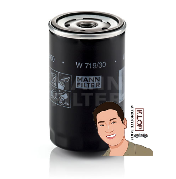 W719/30 กรองน้ำมันเครื่อง AUDI A3+CARBRIO (8P) ,A4 1.6,1.8, A6, A8, TT (8N) : MANN-FILTER แท้นำเข้ายุโรป