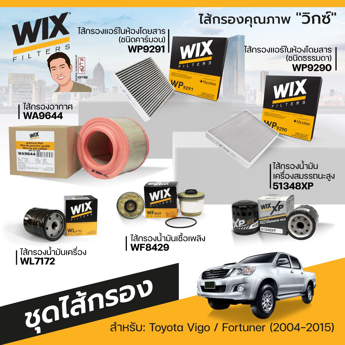 4.ชุดไส้กรอง(Wix) สำหรับ: Toyota Vigo / Fortuner (2004-2015)