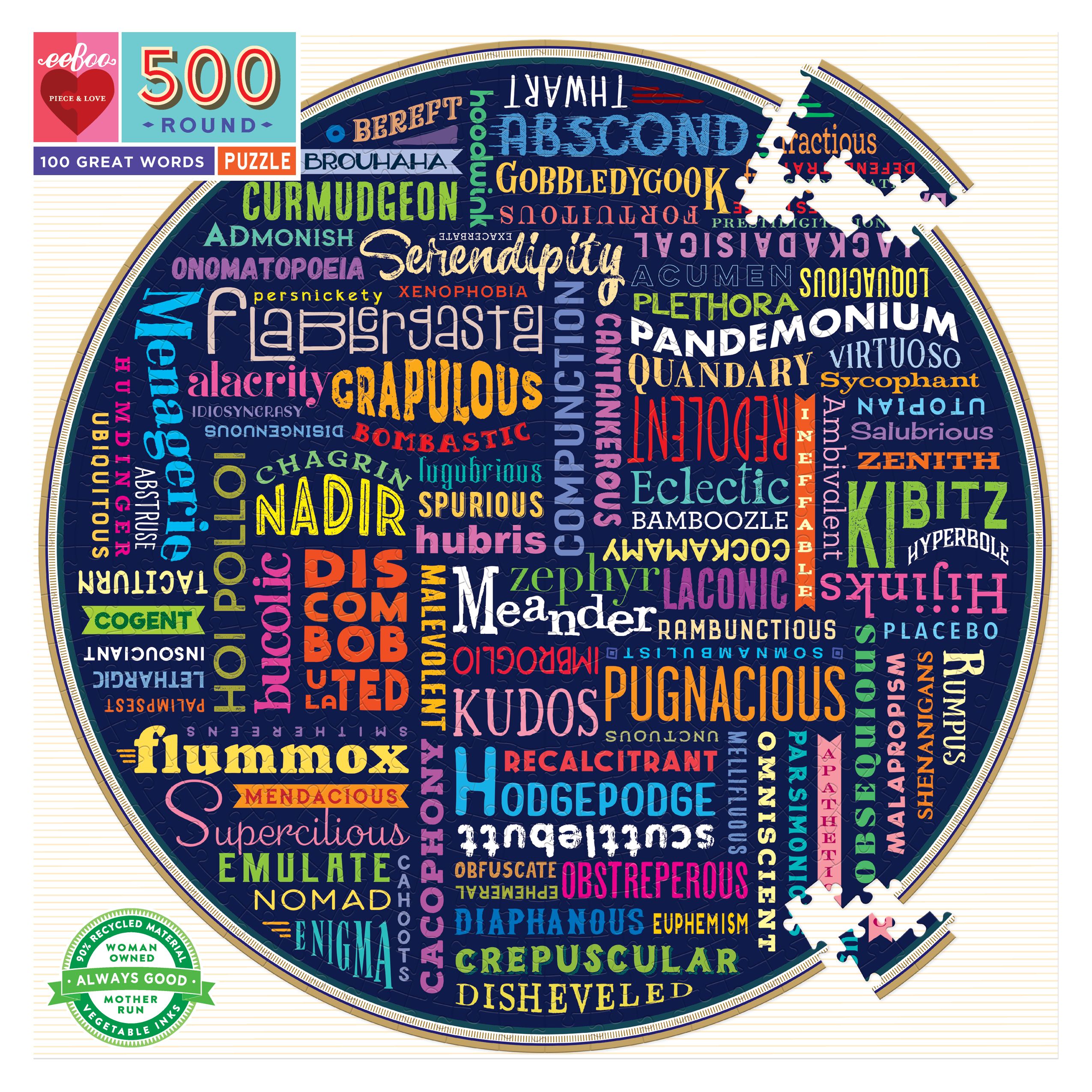 eeBoo - 100 Great Words (Round Puzzle) 500 pcs.