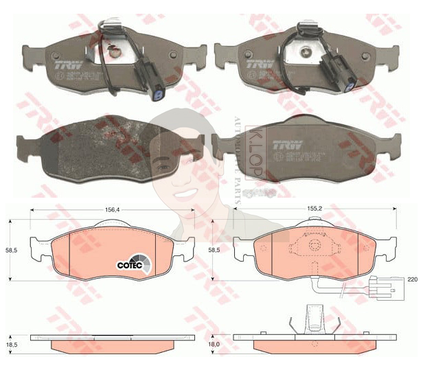 GDB1108 ผ้าเบรค-หน้า(TRW) (เนื้อผ้า COTEC) FORD MONDEO มี Sensor