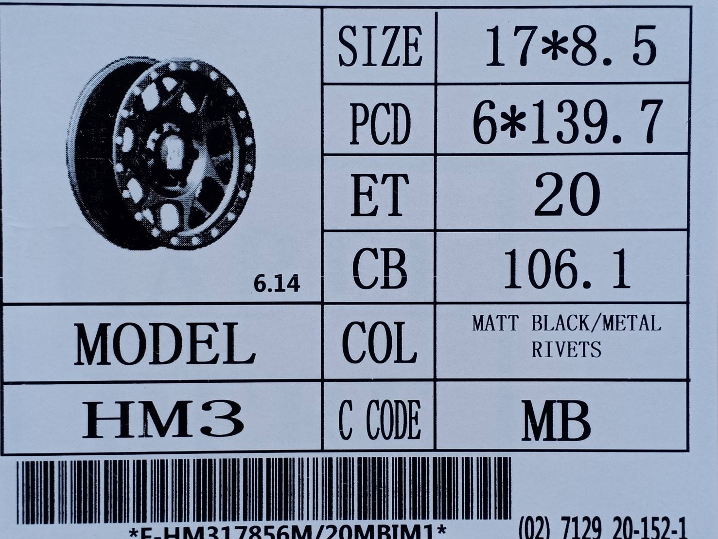 HAMMER HM3 17x8.5 6x139.7 ET20 MB