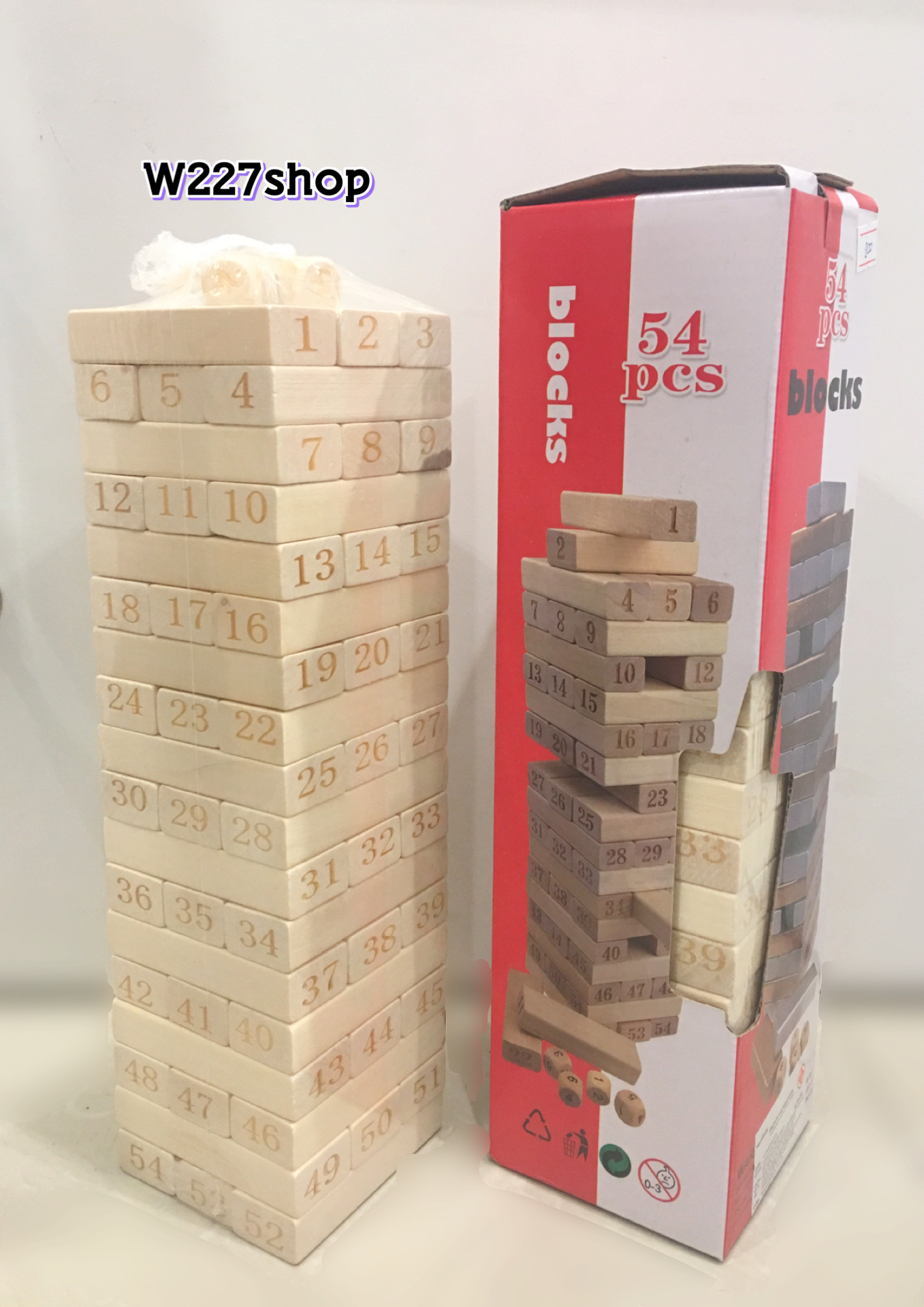 เกมบล็อคไม้ / ตึกถล่ม พร้อมลูกเต๋า 54 ชิ้น