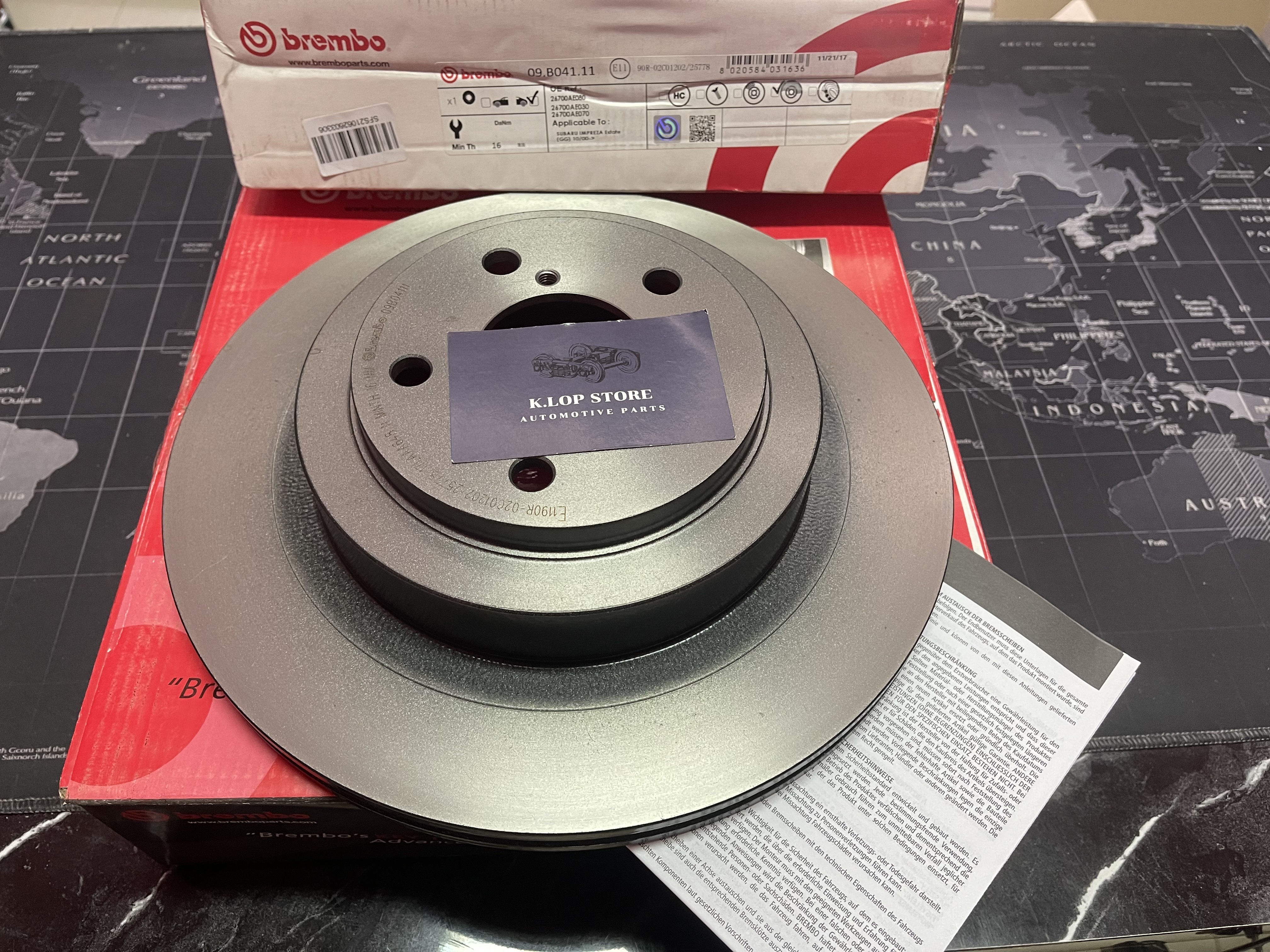 09 B041 11 จานเบรค ล้อ R (ยี่ห้อ BREMBO) รุ่น UV SUBARU Impreza GD/GG 2.0 WRX Turbo ปี 2000->