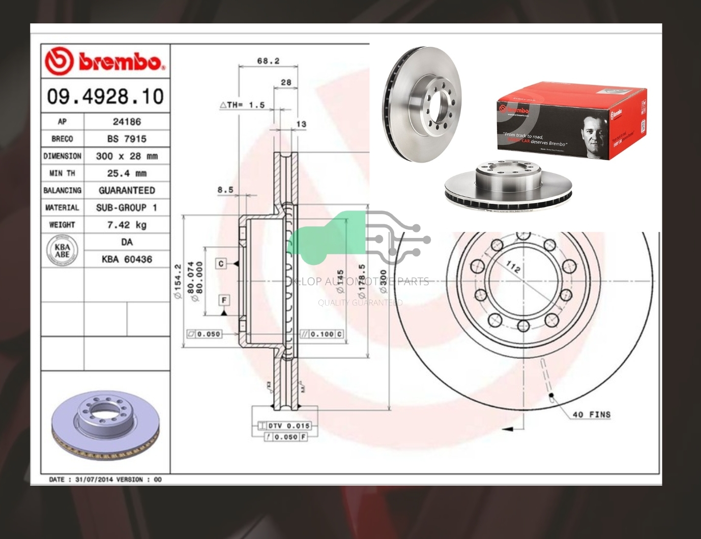 09 4928 10 จานเบรคหน้า STD (ยี่ห้อ BREMBO) BENZ S W126 (500SEL) 85-93