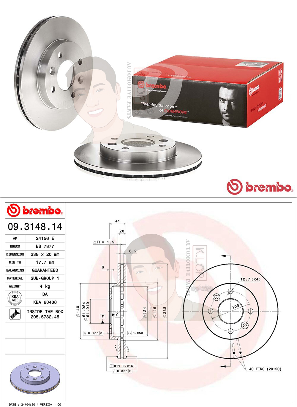 09 3148 14 จานเบรค ล้อ F (ยี่ห้อ BREMBO) รุ่น Std RENAULT R21 R19 R21 R9 Clio ปี1986-1997