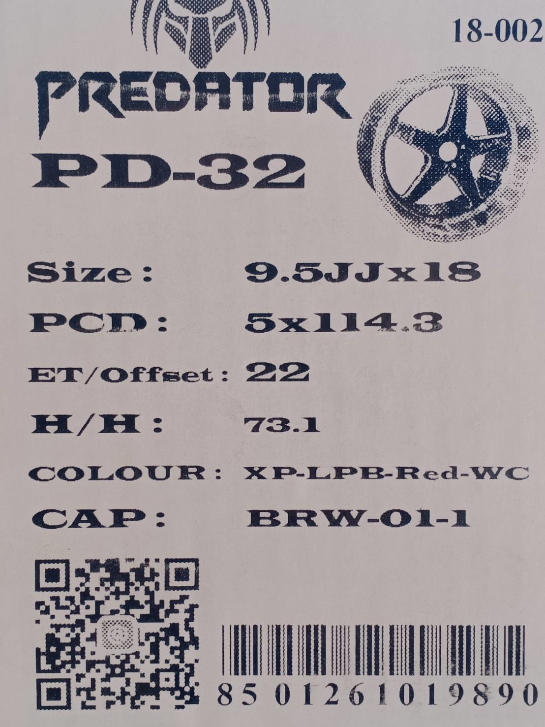 PREDATOR PD-32 ขอบ18 หน้า9.5 หลัง10.5 5x114.3 สีดำกลึงก้านแดง