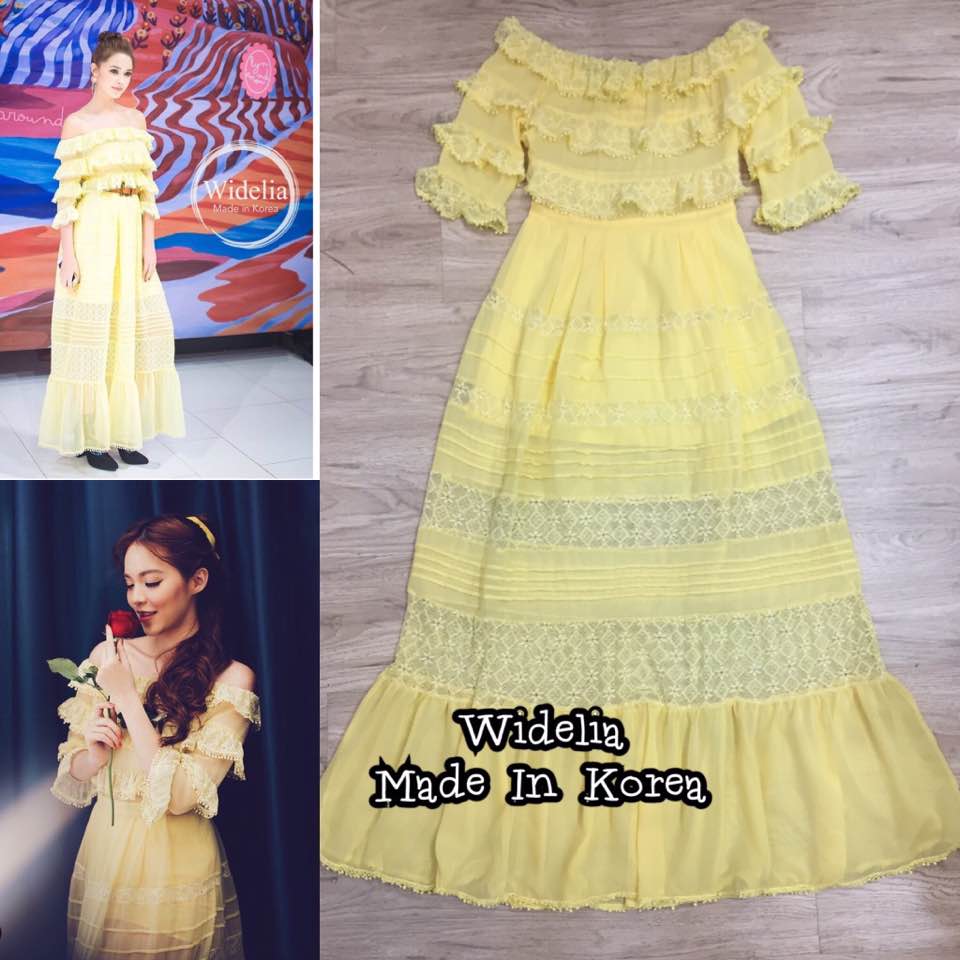 *พร้อมส่ง*Lyn around Maxi Dress ปาดไหล่ตัวสวย แขนยาวสามส่วน