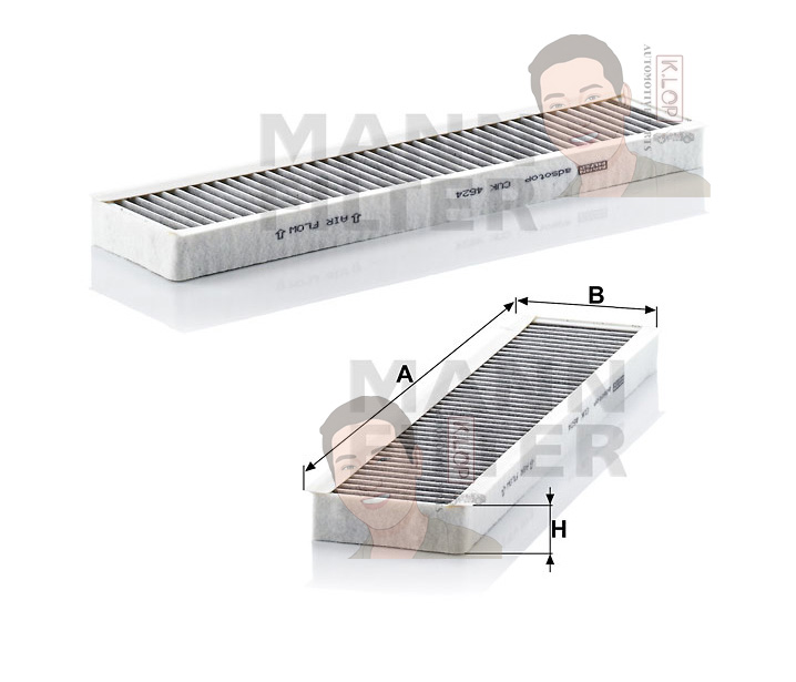 CUK4624 ไส้กรองแอร์ชาโคล(MINI) Mini Cooper I ,Mini One I เครื่องยนต์ W11B16A (MANN-FILTER แท้นำเข้ายุโรป) Dimensions(mm.) A=460 B=108 H=30