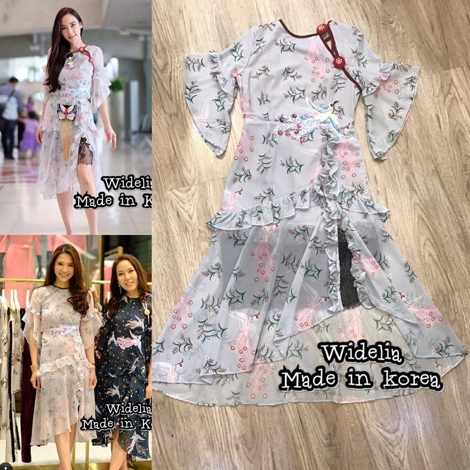 *พร้อมส่ง*KS. Detail :: Dress >> เดรสทรงเก๋ตัวสวยพริ้ว แต่งกระดุมจีน แขนเป็นระบายย้วย