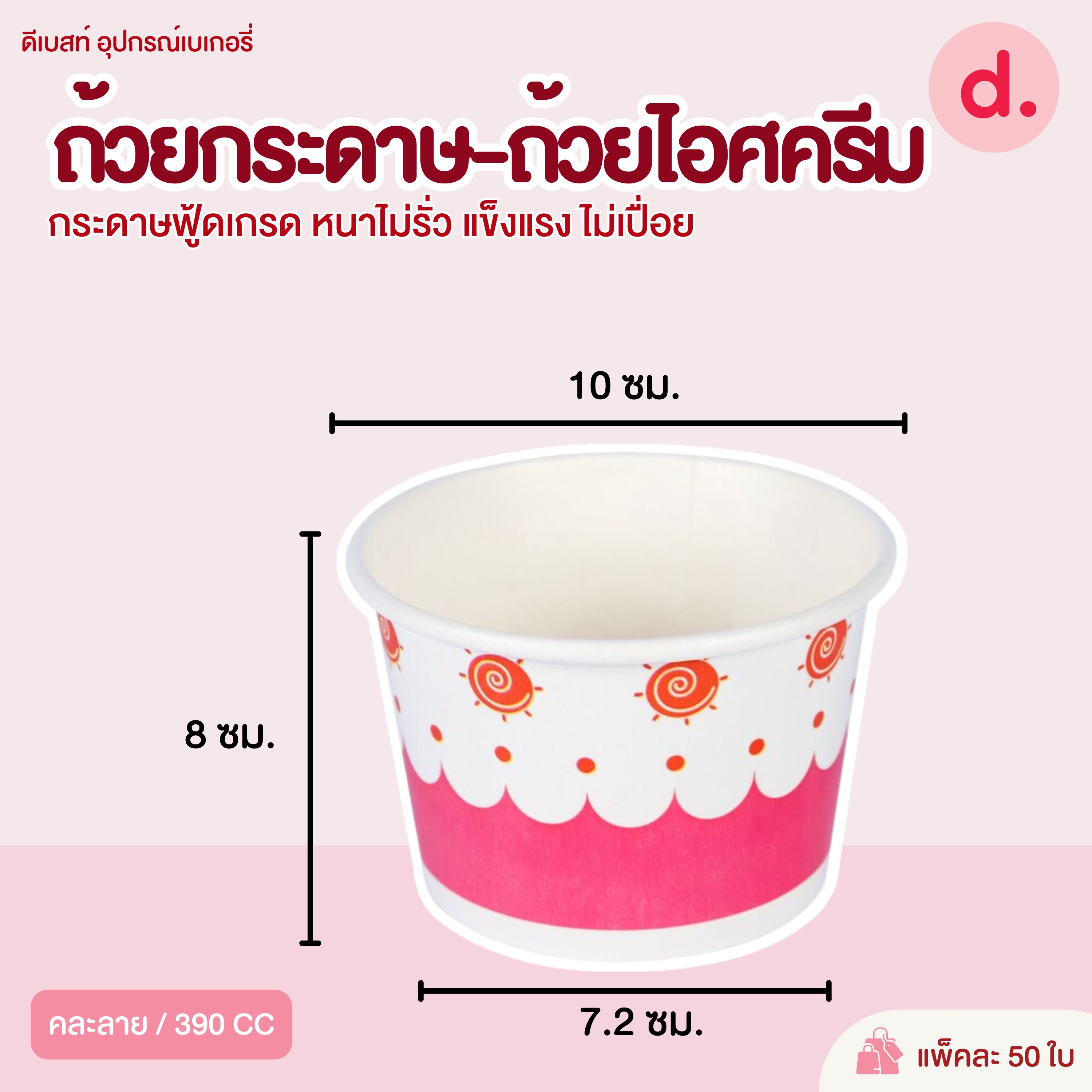 ถ้วยกระดาษ-ถ้วยไอศครีม คละลาย-สีขาว (ขนาด 130, 260, 390, 520, 750, 850 ซีซี)