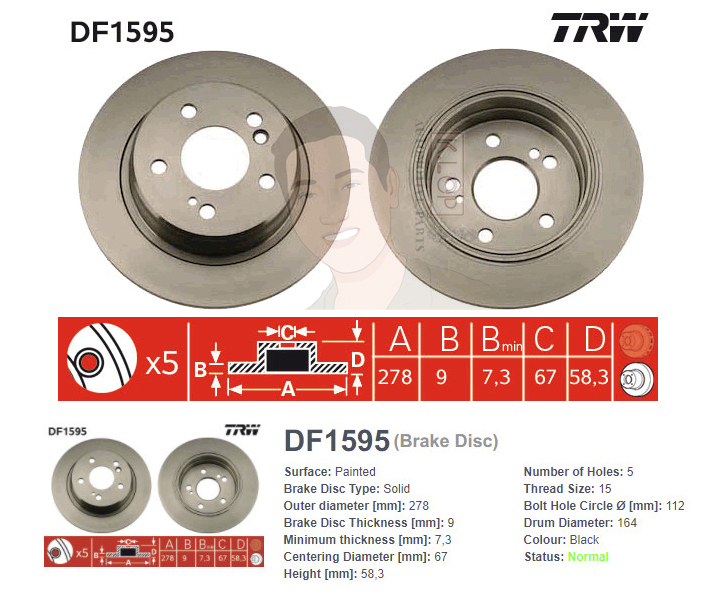 DF1595 จานเบรค-ดรัมเบรค(TRW) BENZ W129 SL280, SL300, SL320, SL500 ปี1989-2001 R V