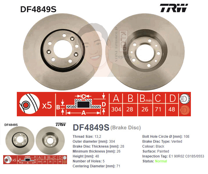 DF4849S จานเบรค-ดรัมเบรค(TRW) PEUGEOT EXPERT ปี2013> F V