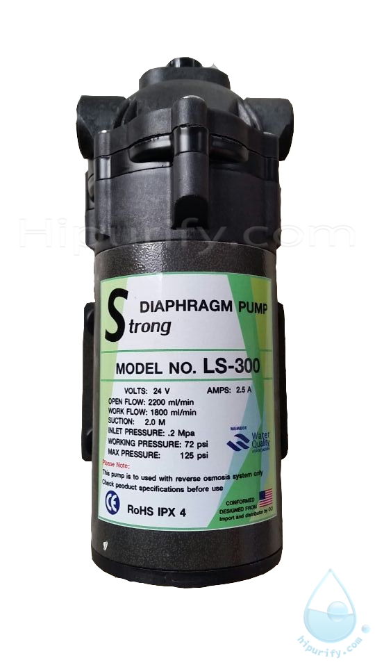 ปั๊ม 300 GPD ปั๊มผลิต(ปั๊มอัด) ปั๊มน้ำเครื่องกรองน้ำ RO Booster Pump รุ่น STRONG พร้อมหม้อแปลง 24V 3A