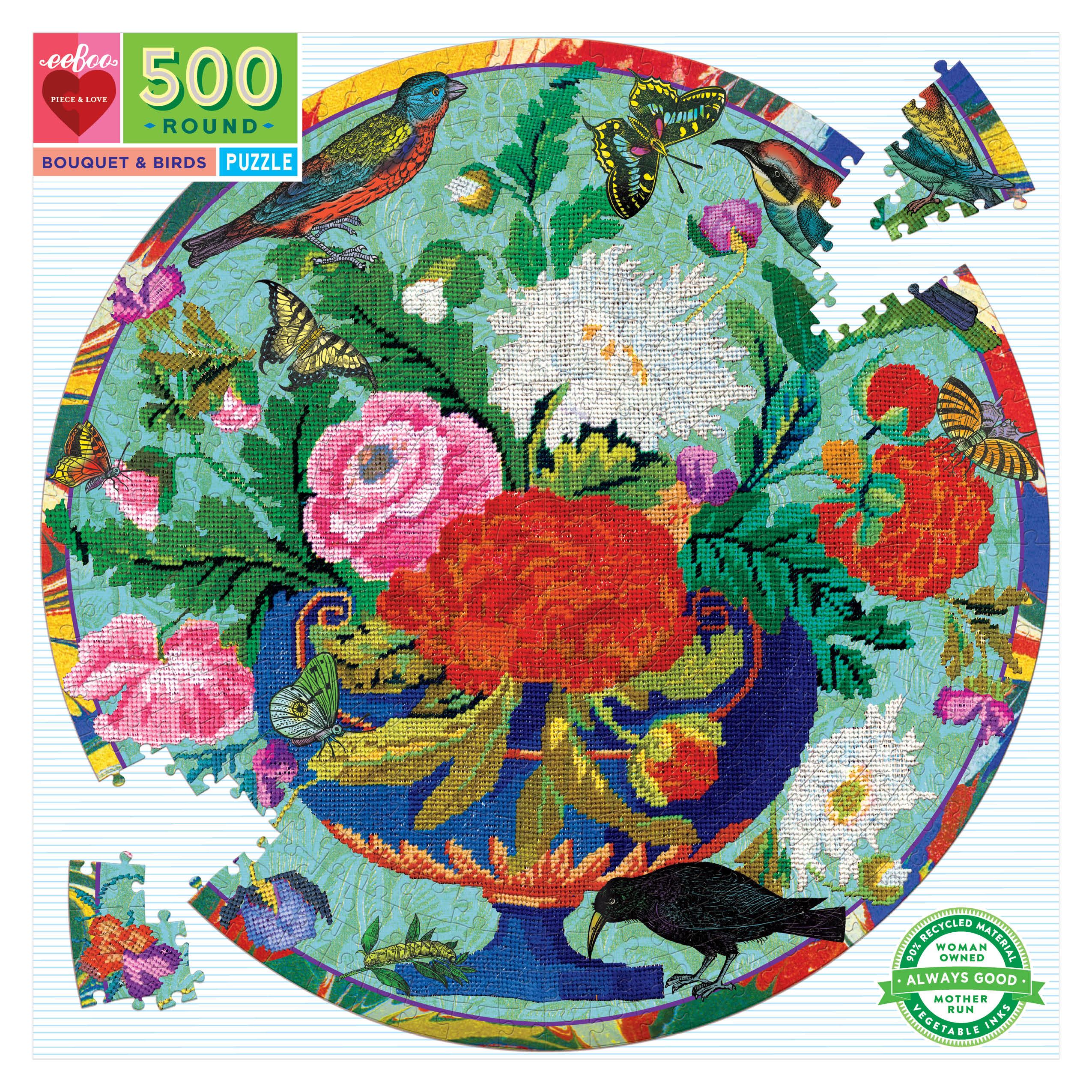 eeBoo - Bouquet and Birds (Round Puzzle) 500 pcs.