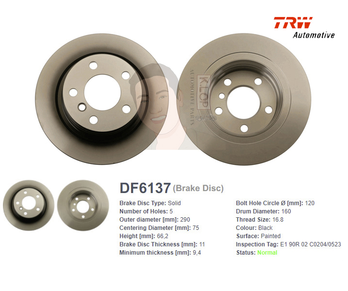 DF6137 จานเบรค-ดรัมเบรค(TRW) BMW Series 1 (F20,21) 116i,118i ปี2011-2019 R S