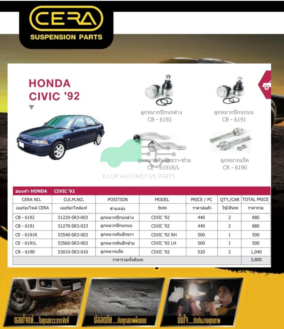 ชุดลูกหมาก(CERA) HONDA CIVIC EG ปี1992-1995 (MADE IN THAILAND) *** มาอุดหนุนสินค้าไทยกันครับ