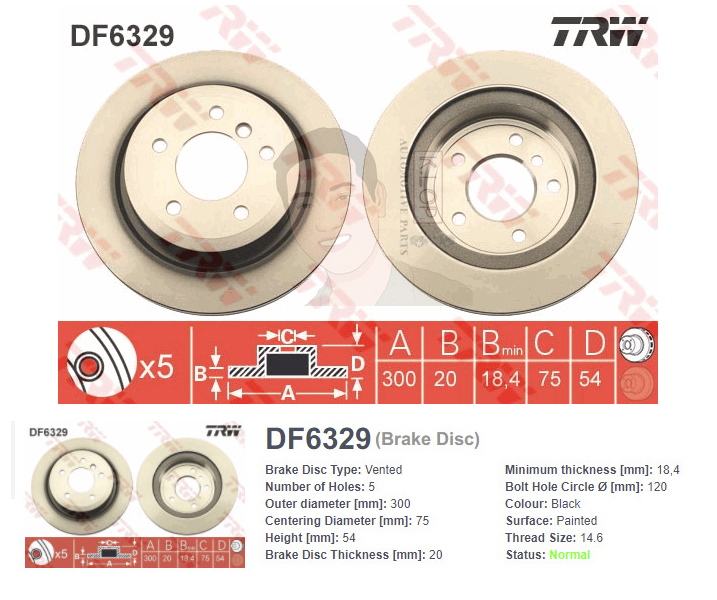 DF6329S จานเบรค-ดรัมเบรค(TRW) BMW Z4 E89 (sDrive 20i, 23i) ปี2009-2016 R V