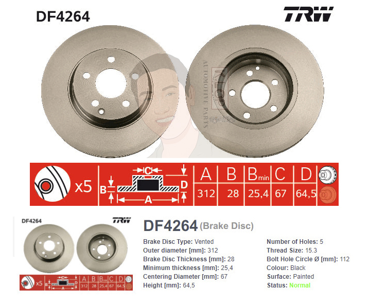 DF4264 จานเบรค-ดรัมเบรค(TRW) BENZ C219 CLS350, CLS500 ปี2004-2011 F V