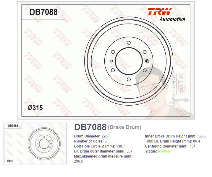 DB7088 จานเบรค-ดรัมเบรค(TRW) CHEVROLET NEW COLORADO ธรรมดา ปี2012> R
