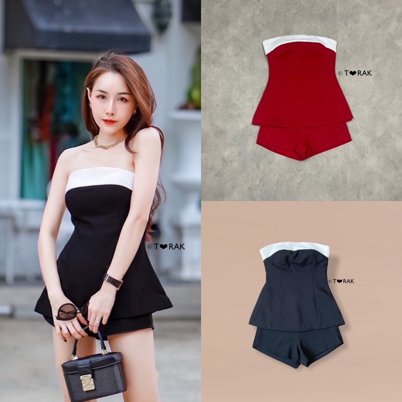 06-2078 set 2 ชิ้น เกาะอกสีดำตัดแทบขาว