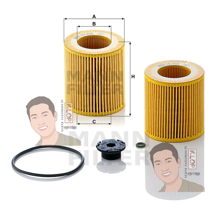 HU816ZKIT ไส้กรองเครื่อง(BMW)1(F20/F21) 3(F30/F31/F80) 3 GT(F34) 4(F32/F33/F36/F82) 5(F10/F11/F18) 5 GT(F07GT) X1(E84) X4(F26) X5(F15,F85) Z4(E89) เครื่องยนต์ N20,B20A (MANN-FILTER***งานพรีเมี่ยมแท้นำเข้ายุโรป) Dimensions(mm.) A=74 B=41 C=41 H=79