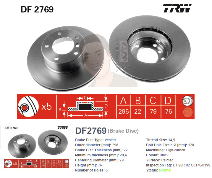 DF2769 จานเบรค-ดรัมเบรค(TRW) BMW E39 (DF4248S ใช้กับ 530i) ปี1995-2004 F V