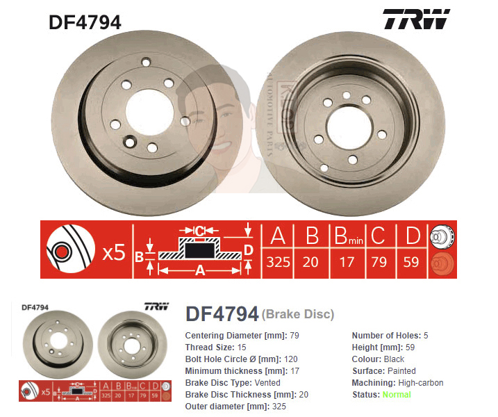 DF4794S จานเบรค-ดรัมเบรค(TRW) LAND ROVER DISCOVERY 3 ปี2005-2009 R V
