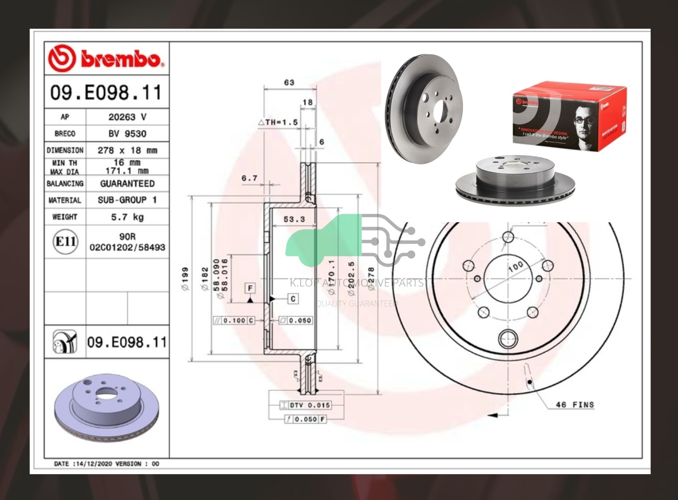09 E098 11 จานเบรค ล้อ R (ยี่ห้อ BREMBO) FORESTER XT SJ (2.0T) 2013-