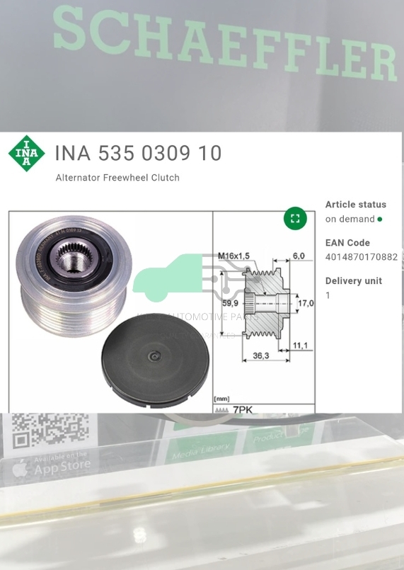(INA) : มู่เล่ยไ์ดชารจ์ F-603800 QR25 Navara CNG D23