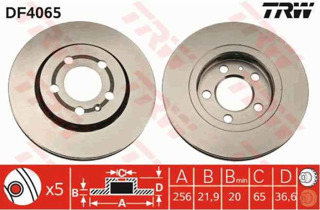 จานเบรกหลัง TRW : AUDI TT 1.8 1998-2006 ***ราคาต่อใบ