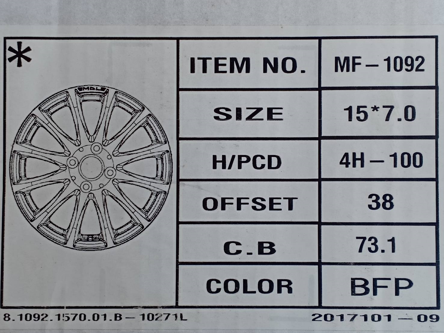 VENERDI MF-1092 ขอบ15 ET+38 4x100 BFP