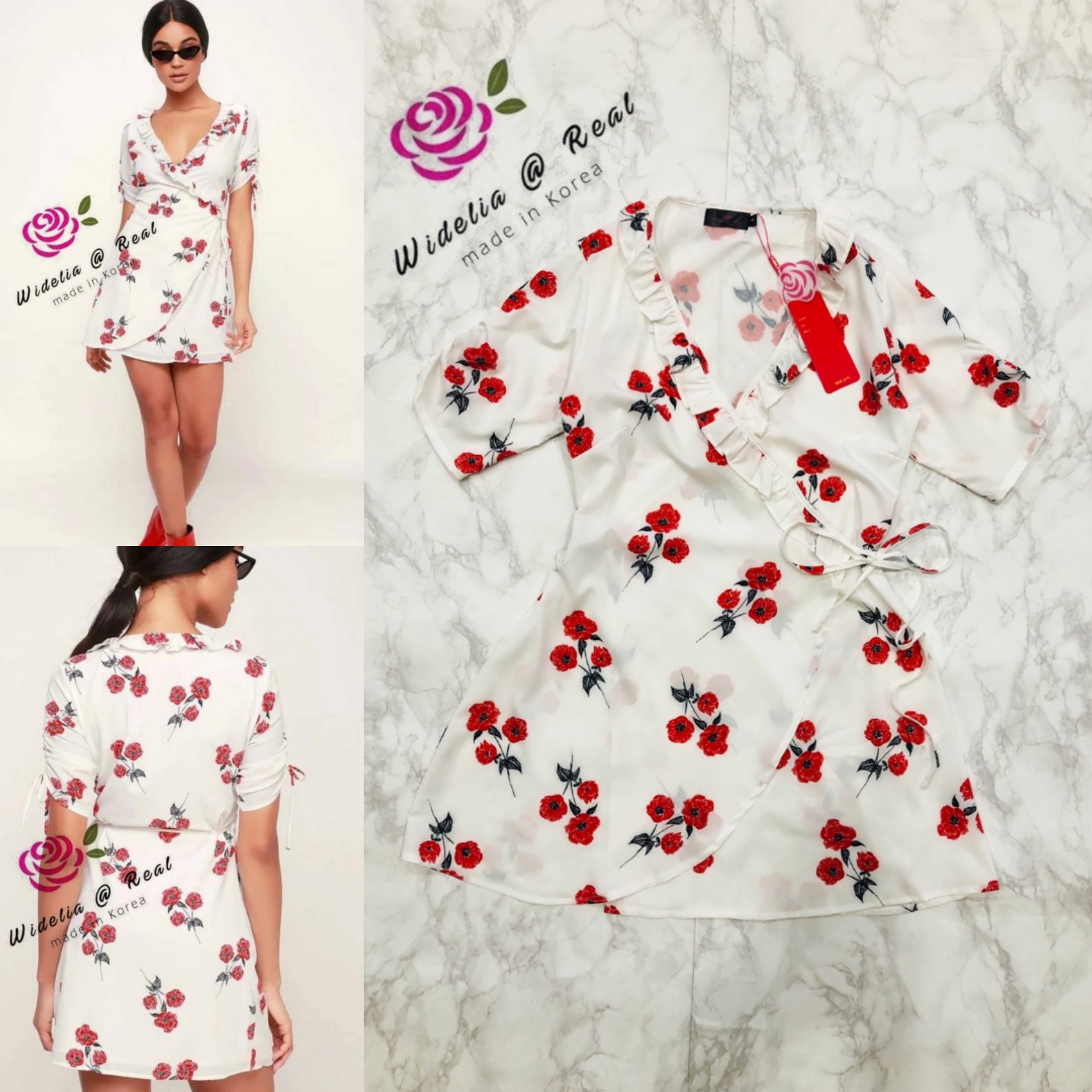 reformation Dress เดรสตัวสั้นแขนสั้นทรงแบบป้ายจ้า