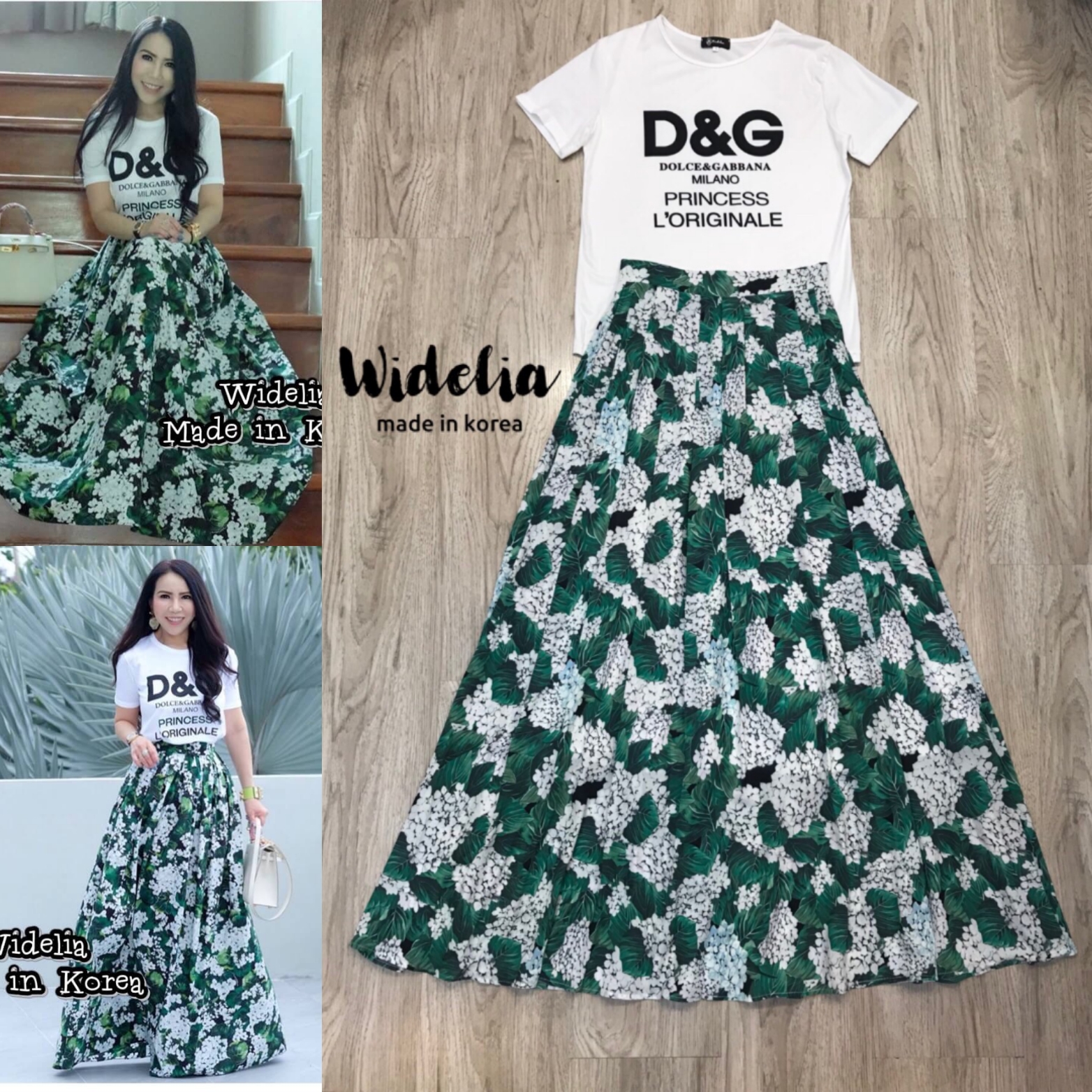 DG Set :: เสื้อยืดคอกลมพิมพ์ลาย D&G สุดคลู มาแมชกับกระโปรงยาวตัวสวยลายตามแบบ