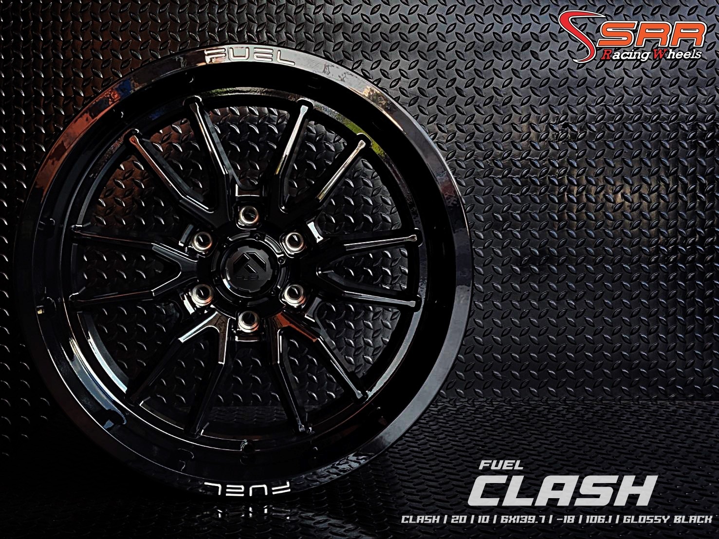 FUEL CLASH ขอบ20x10 6H139.7 ET-18 GLOSSY BLACK มีจำหน่ายที่SRR
