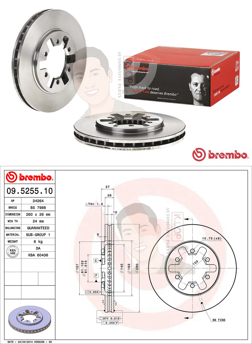 09 5255 10 จานเบรค ล้อ F (ยี่ห้อ BREMBO) รุ่น Std NISSAN URVAN E24 /BIG M 4x4, FRONTIER D22 YD25