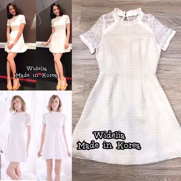 *พร้อมส่ง*PRC Dress :: เดรสคอตั้งแสนหวาน ช่วงคอจับจีบตั้ง ตัวชุดเลือกใช้ผ้าลูกไม้ลายเก๋