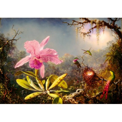 Bluebird Puzzle - Cattleya Orchid and Three Hummingbirds, 1871 by Martin Johnson Heade 1000 pcs.