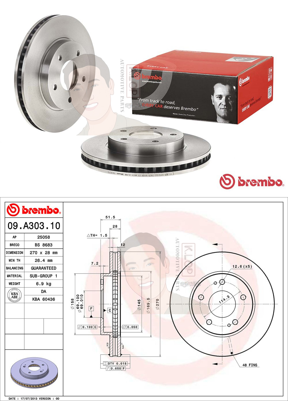 09 A303 10 จานเบรค ล้อ F (ยี่ห้อ BREMBO) รุ่น Std MITSUBISHI Triton 2.5 4x2 ปี2005-2014/TRITON 4x2 (2.4) 2015-