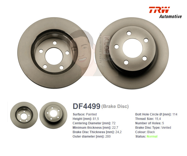 DF4499S จานเบรค-ดรัมเบรค(TRW) JEEP GRAND CHEROKEE I (ZJ,ZG) 4.0 ปี1991-1998 F V