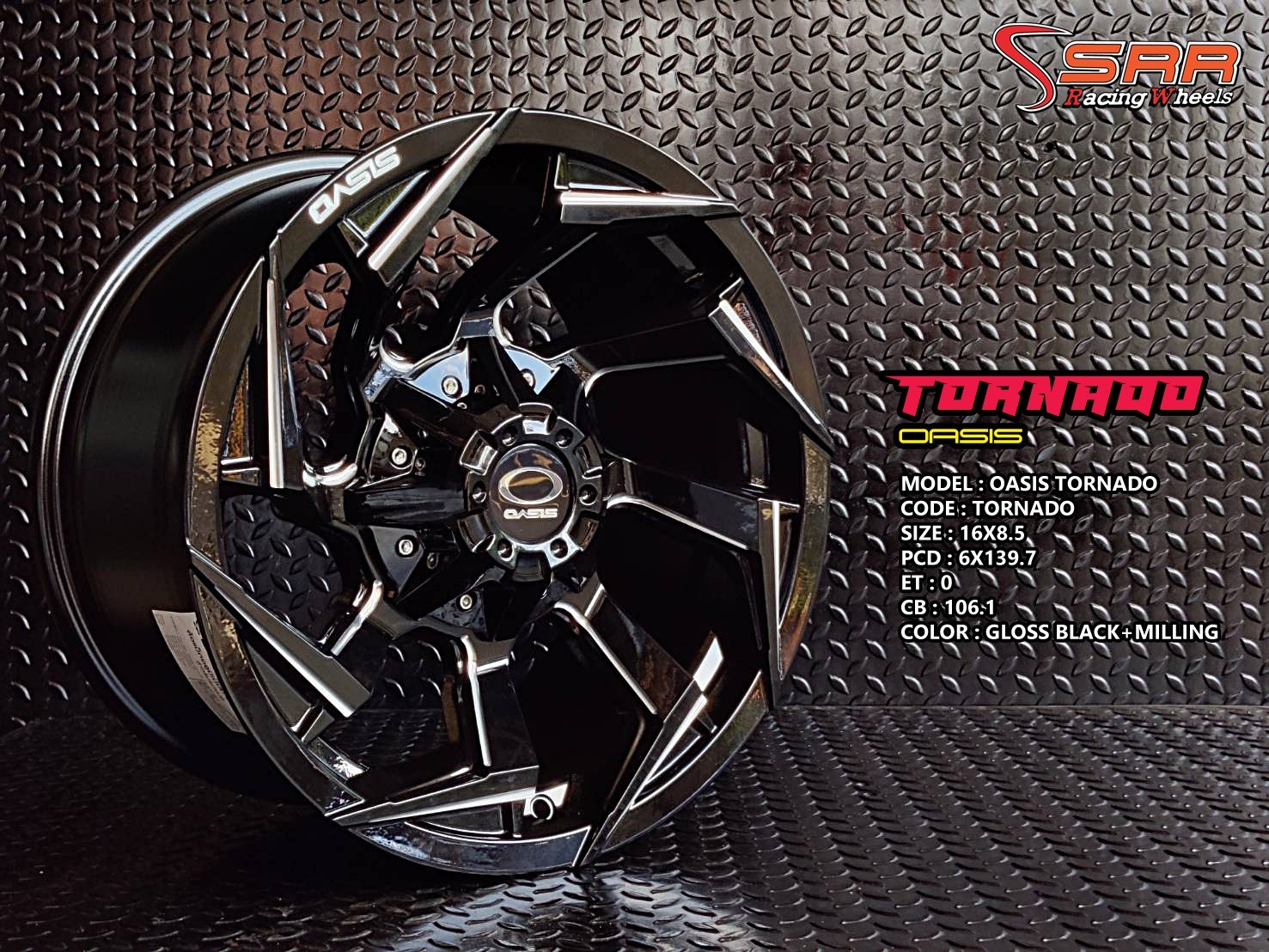 OASIS TORNADO ขอบ16 6H139.7 ET0 GLOSS BLACK+MILLING ราคาพิเศษ