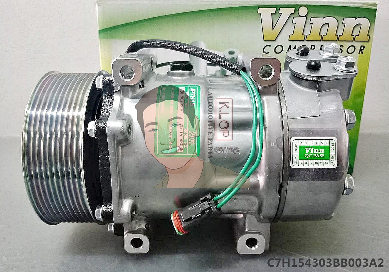 C7H154303BB003A2 คอมแอร์ยี่ห้อ Vinn (SD 7H15 SCANIA 4-ขา 10PK 24V. (124mm) ออกบน - แปะ)