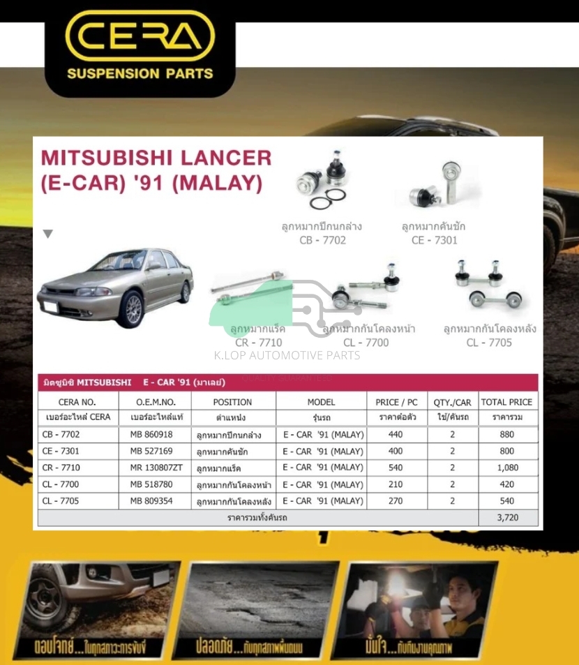 ชุดเปลี่ยนลูกหมากช่วงล่าง (CERA) MITSUBISHI E-CAR 1991 MALAY