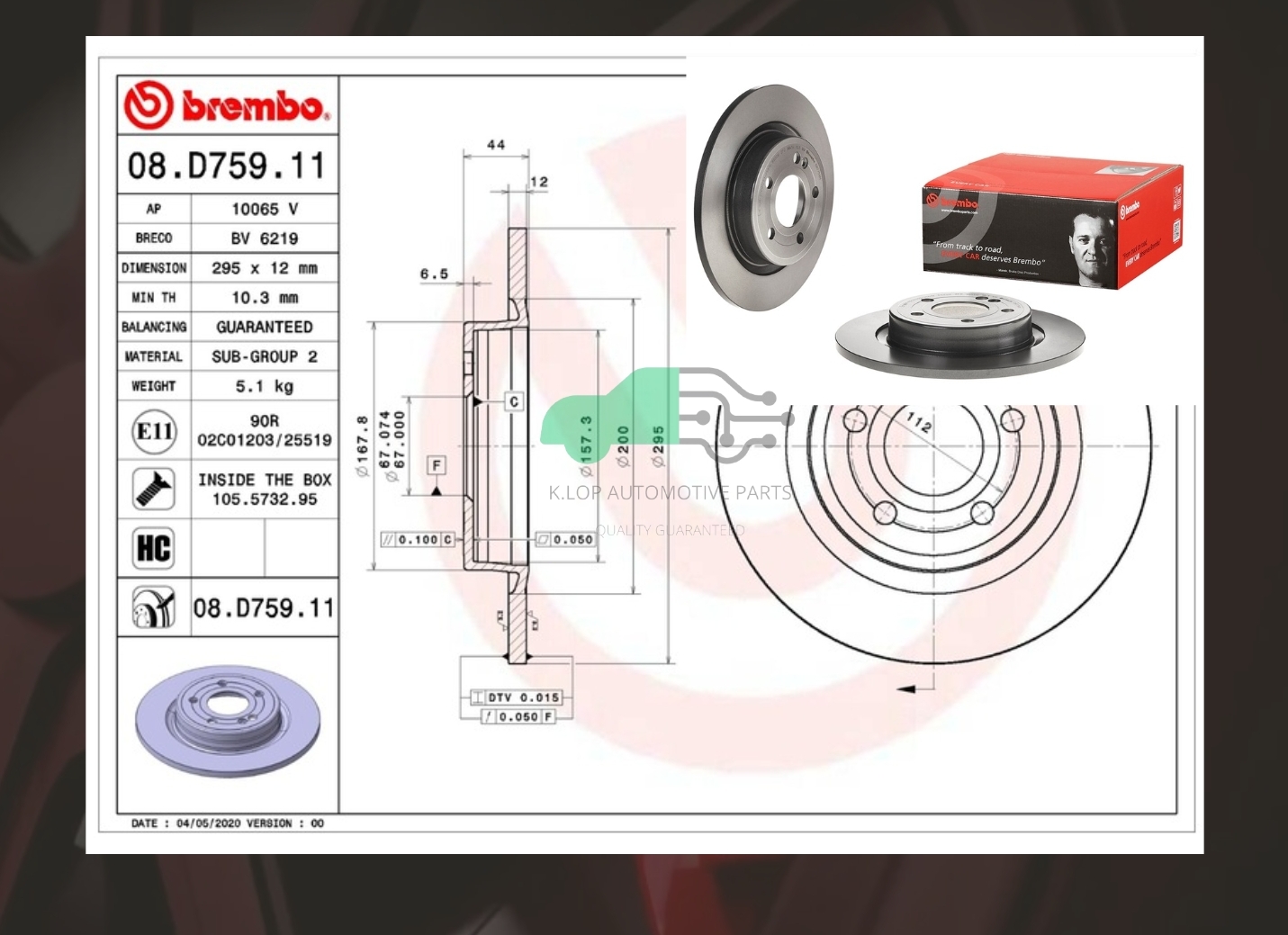 08 D759 11 จานเบรคหลัง (ยี่ห้อ BREMBO) BENZ W177 C118 GLA H247 GLB X247 18->