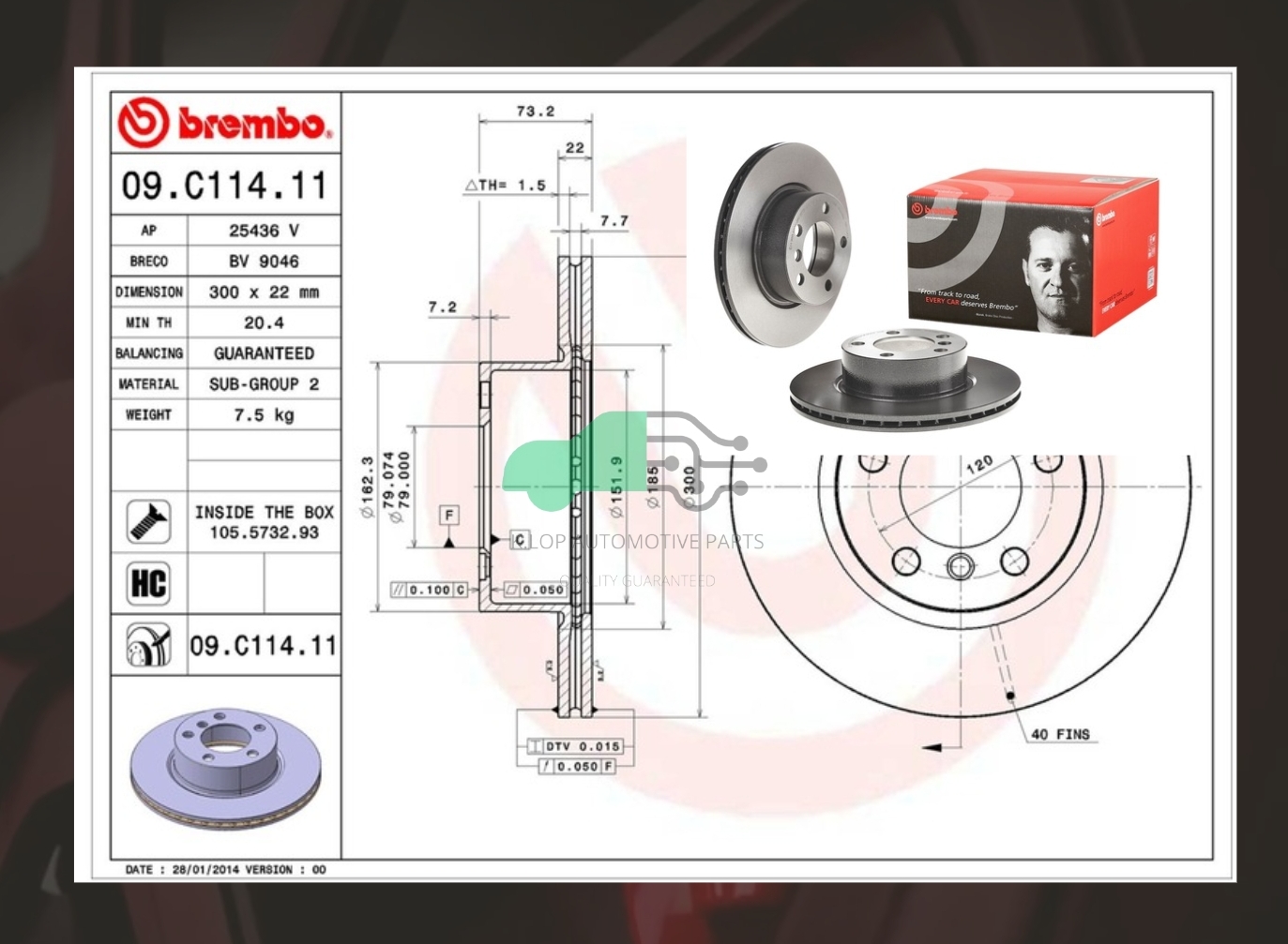09 C114 11 จานเบรคหน้า (ยี่ห้อ BREMBO) BMW ซีรี่ส์ 3 F30 (320i 320d), 4 F32 (420i) (HC) 2011-