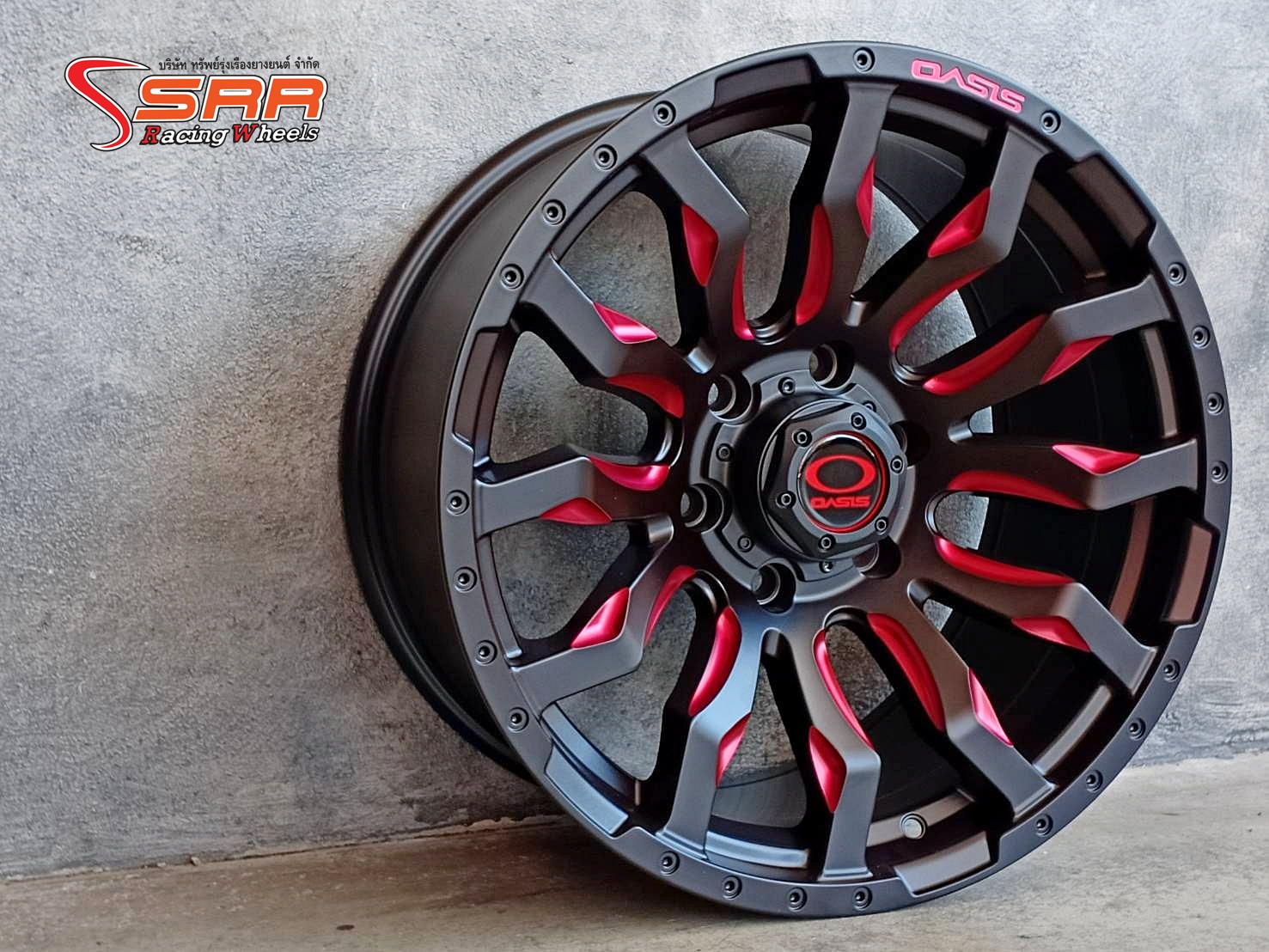 MARVEL-26 OASIS ขอบ18 6x139.7 ET+12 MATTE BLACK+RED MILLING SPOKES