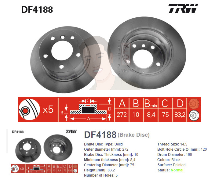 DF4188S จานเบรค-ดรัมเบรค(TRW) BMW Z3 E36 ปี1995-2003 R S