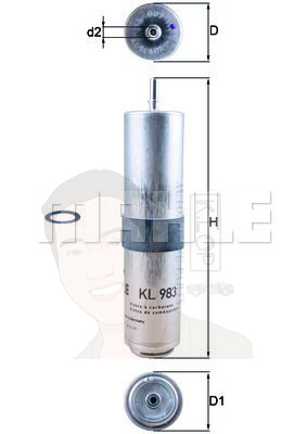 KL 983D กรองเชื้อเพลิง BMW ดีเซล / 1 (F40) 2 (F44-46) X (F48 F39), Mini (F54-60) ยี่ห้อ MAHLE